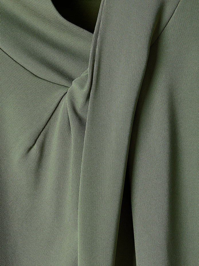 Extended-Sleeve Top with Crossover Draped Mock Neckline