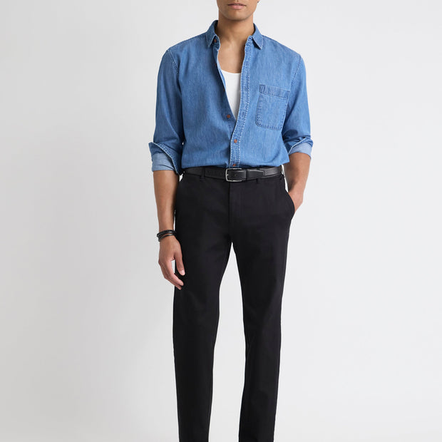Long-Sleeve Denim Shirt with Chest Pocket