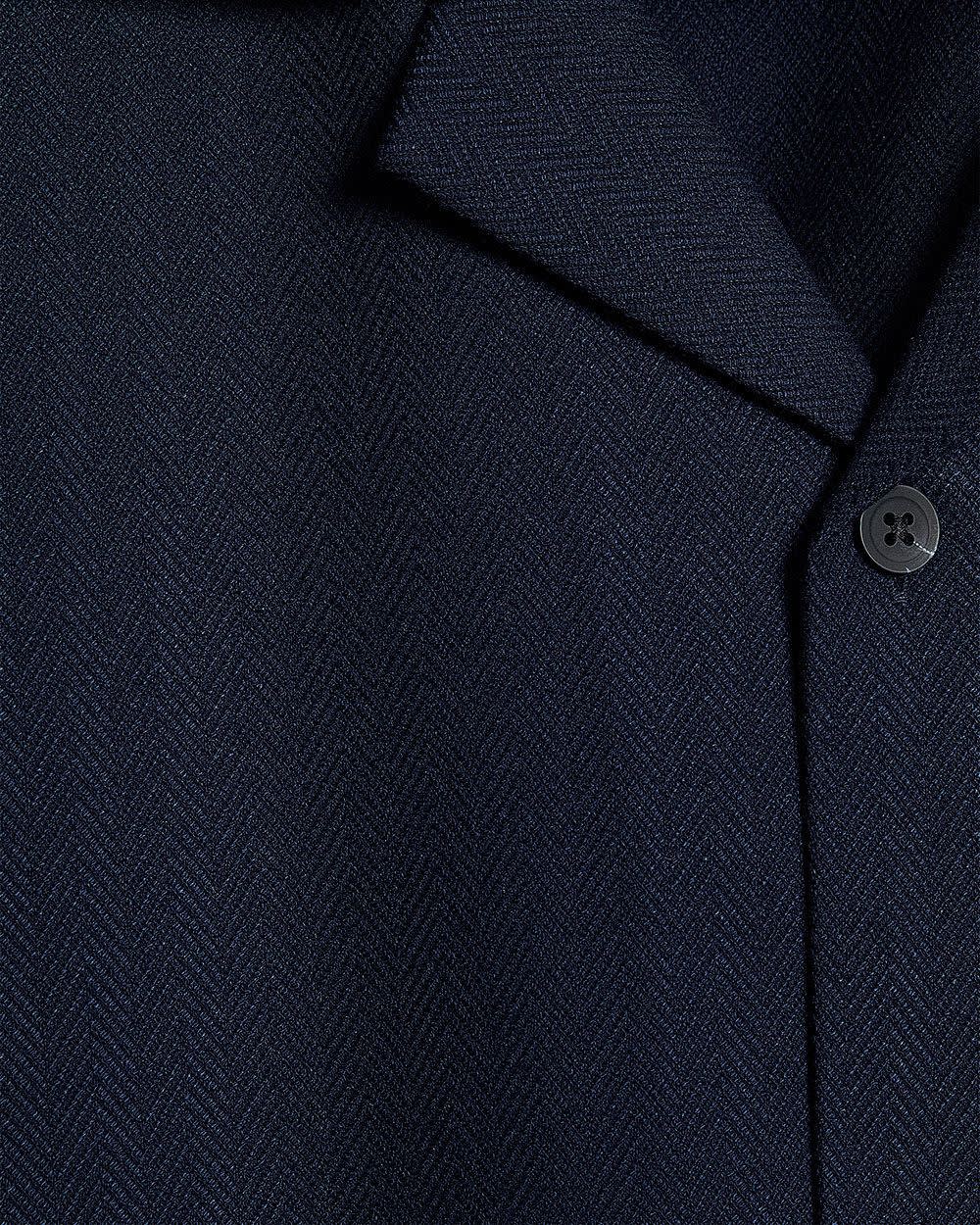 Short-Sleeve Herringbone Shirt with Camp Collar