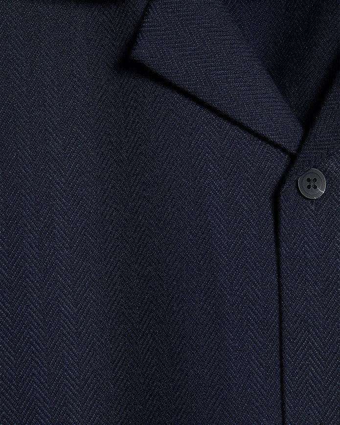 Short-Sleeve Herringbone Shirt with Camp Collar