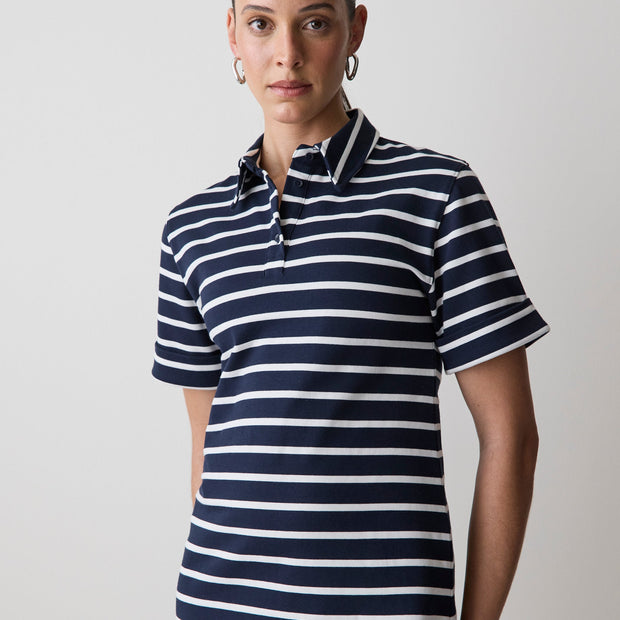 Striped Short-Sleeve Polo Dress
