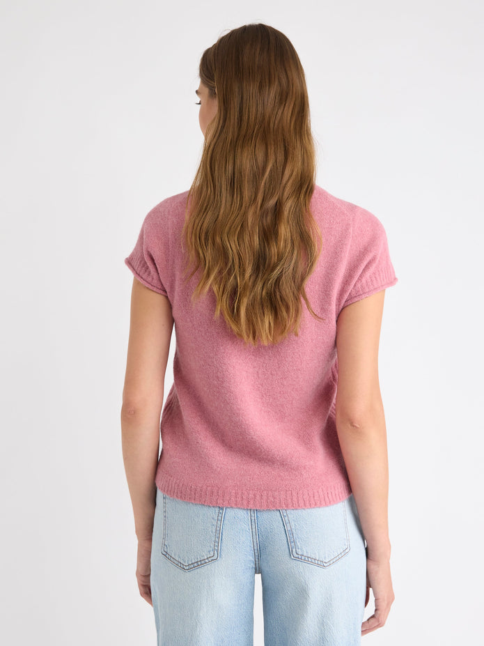 Wool-Blend Cap-Sleeve Crew-Neck Boxy Sweater