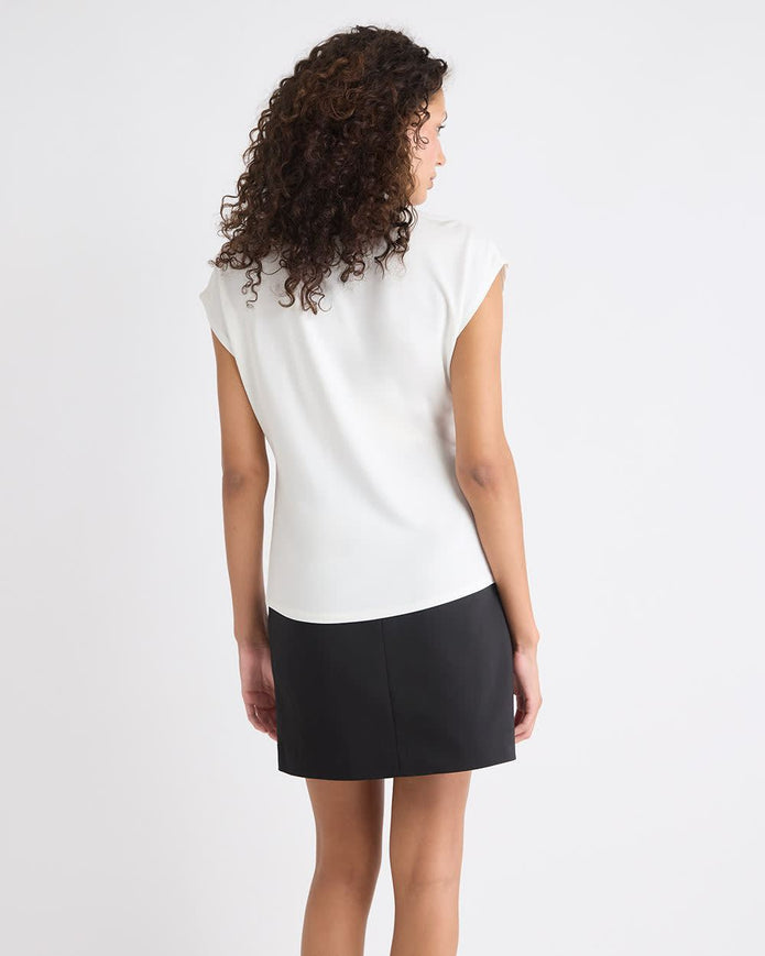 Extended-Sleeve Top with Crossover Draped Mock Neckline