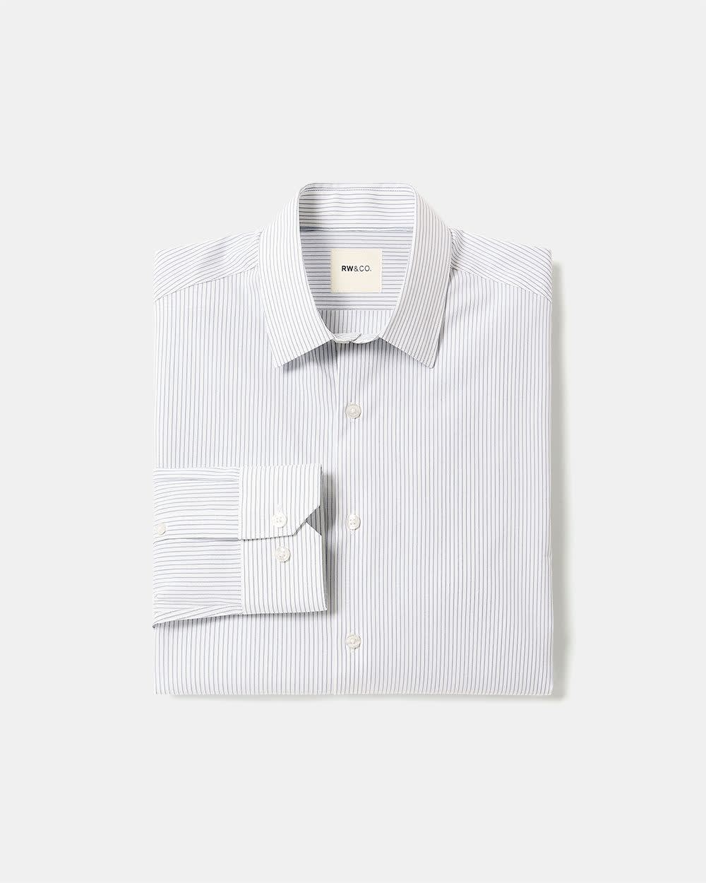 White Tailored-Fit Dress Shirt with Blue Stripes