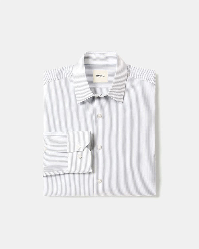 White Tailored-Fit Dress Shirt with Blue Stripes