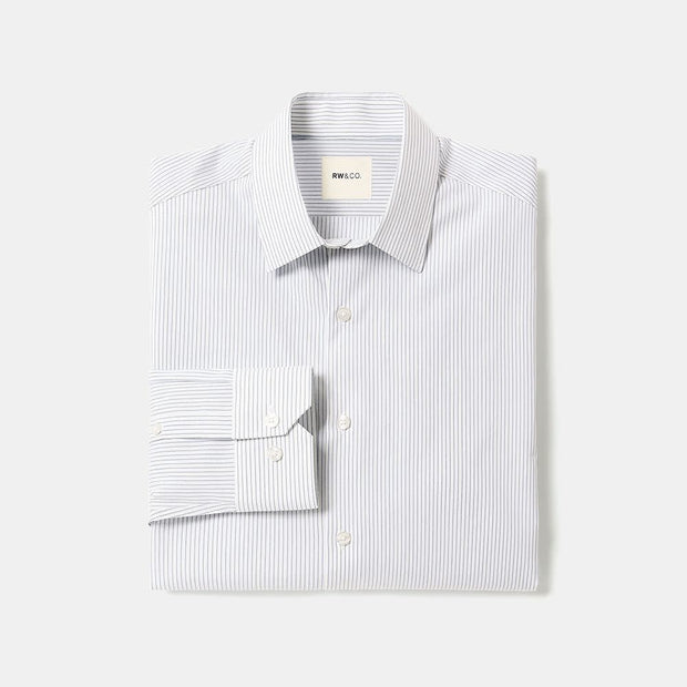 White Tailored-Fit Dress Shirt with Blue Stripes