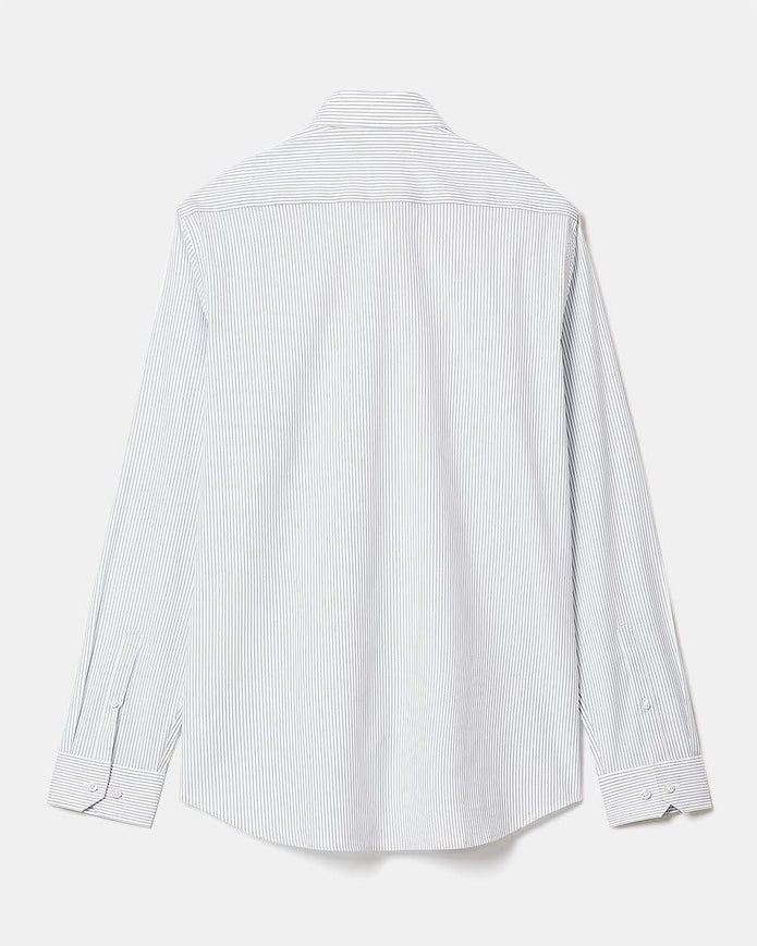 White Tailored-Fit Dress Shirt with Blue Stripes