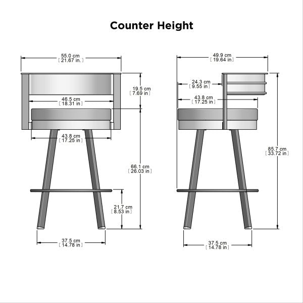 Amisco Browser Grey Frame with Black seat Bar or Counter Stool