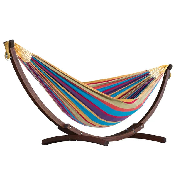 Vivere Double Cotton Hammock with Solid Pine Arc Stand