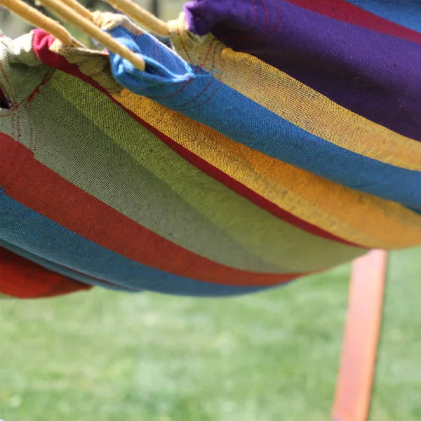 Vivere Double Cotton Hammock with Solid Pine Arc Stand