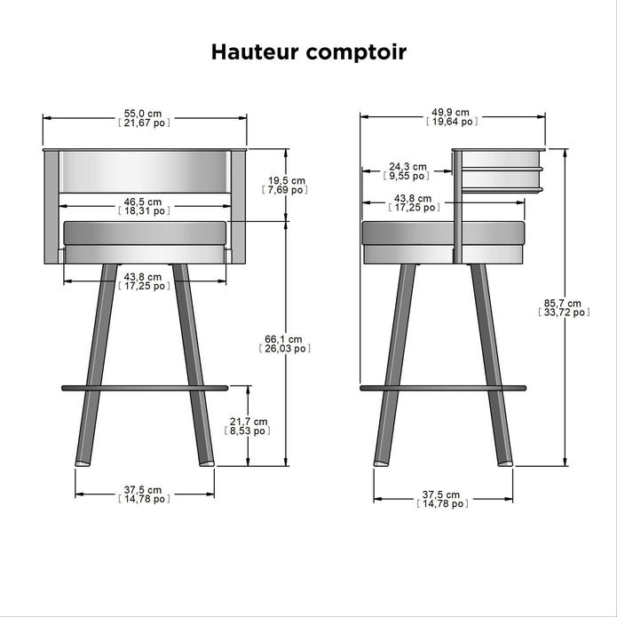 Amisco Browser Grey Frame with Cream Bar or Counter Stool