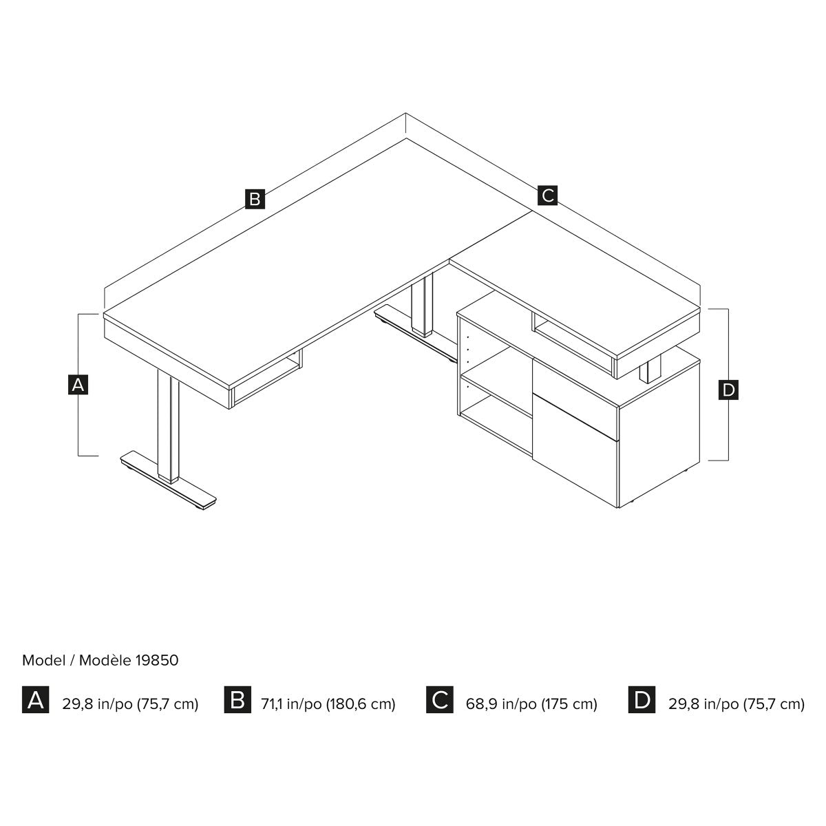 Bestar Viva L-shaped Height-adjustable Workstation