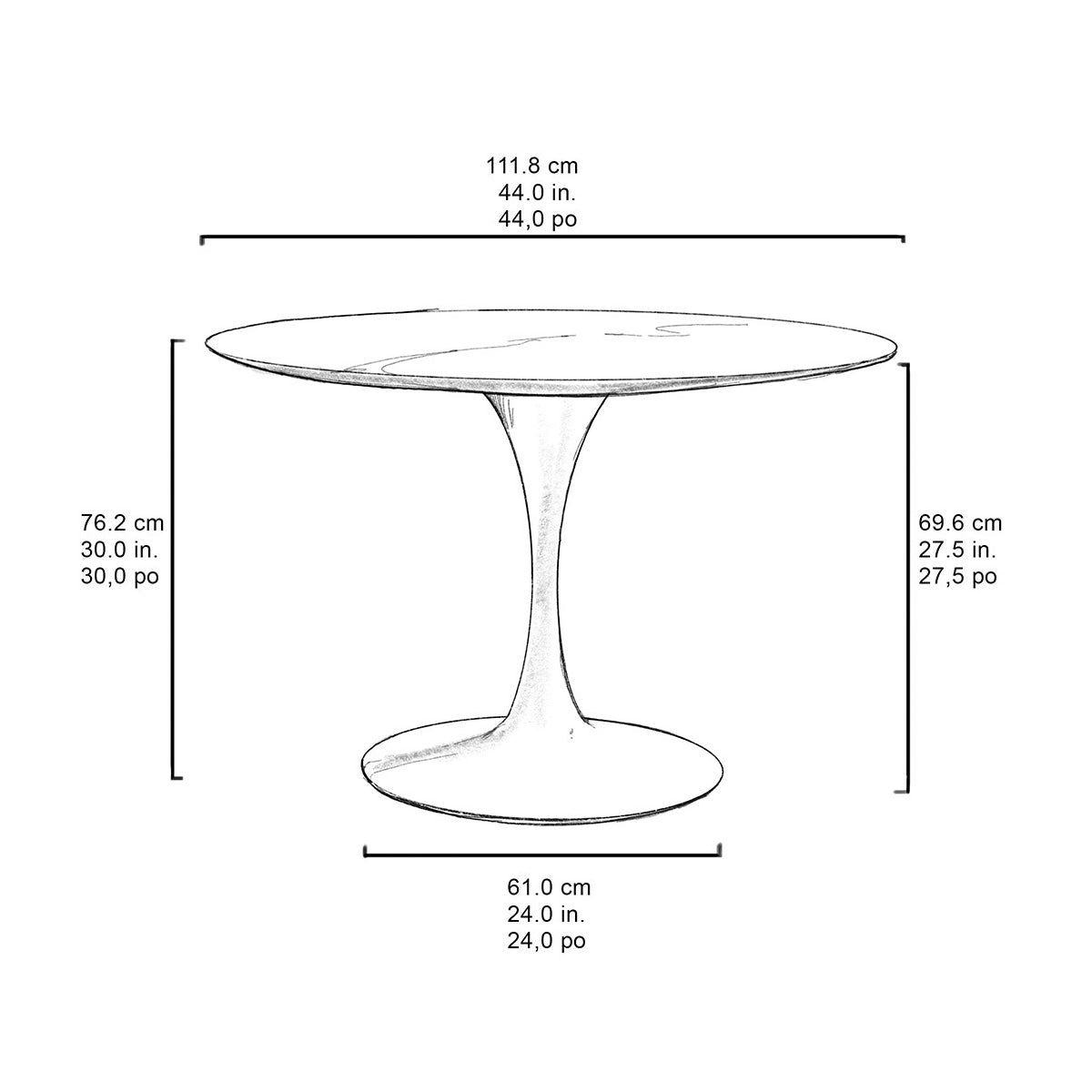 Orchid Round Solid Quartz Dining Table, 111.8 cm (44 in.) Diameter