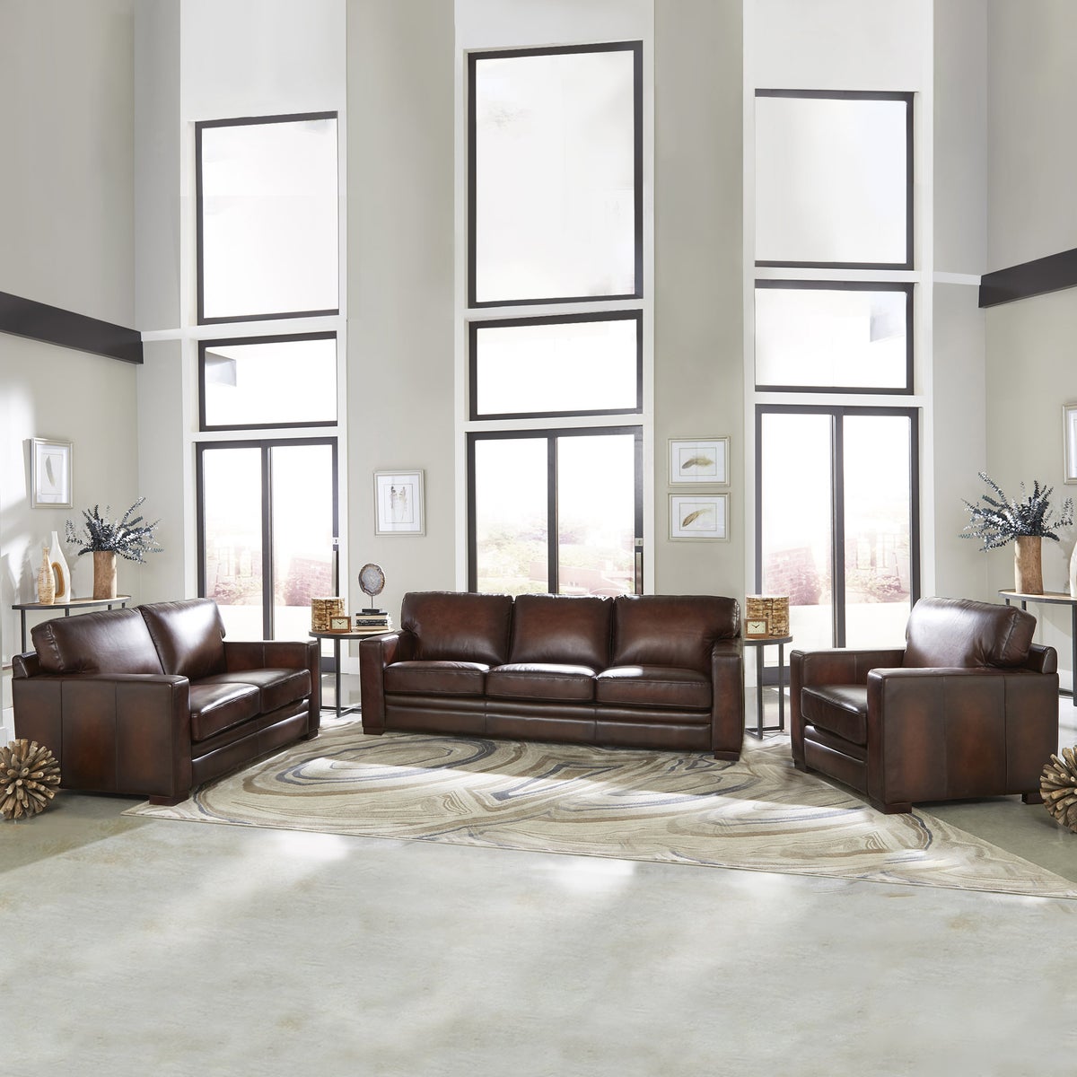 Luca Top-grain Leather 3-piece Living Room Set