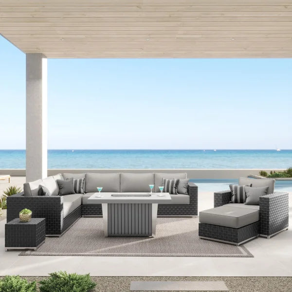 Soho 10-piece Patio Sectional Conversation Set with Fire Table