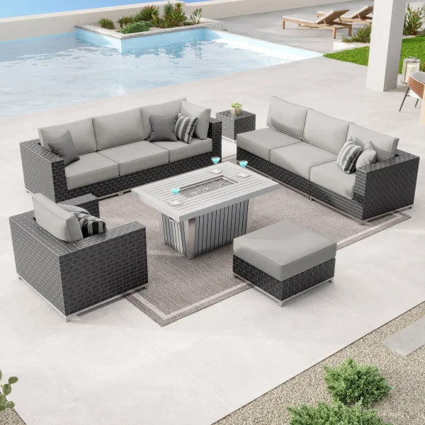 Soho 10-piece Patio Sectional Conversation Set with Fire Table