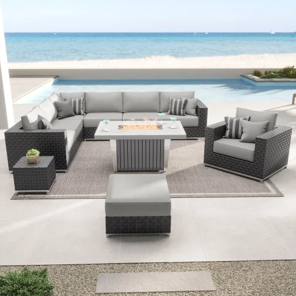 Soho 10-piece Patio Sectional Conversation Set with Fire Table