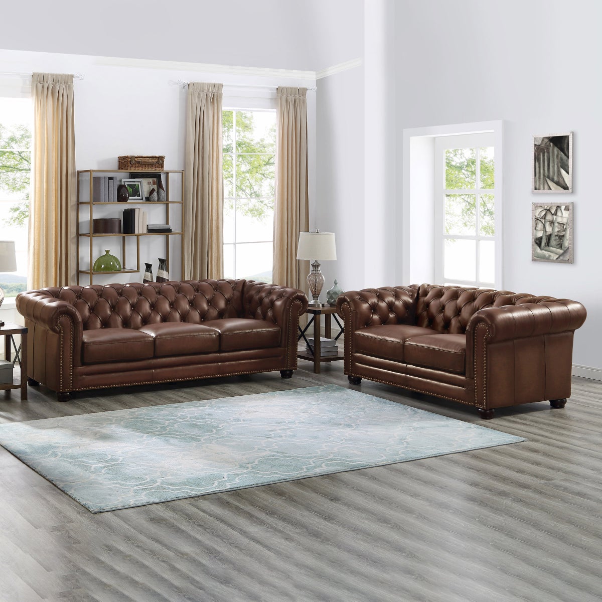 Allington Top Grain Leather Chesterfield Sofa and Loveseat