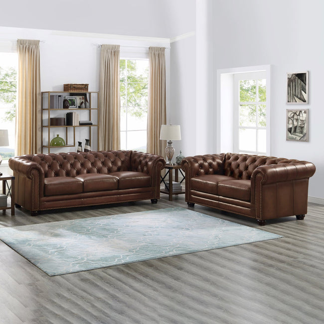 Allington Top Grain Leather Chesterfield Sofa and Loveseat