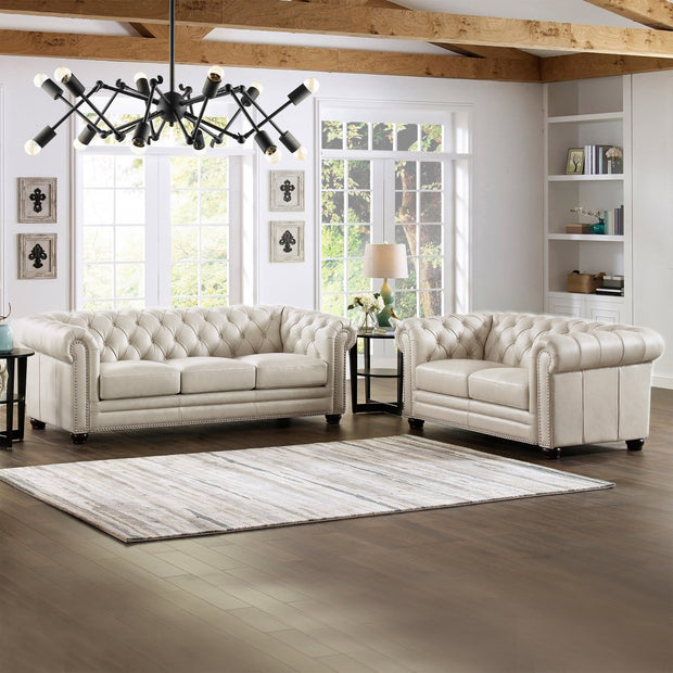 Allington Top Grain Leather Chesterfield Sofa and Loveseat