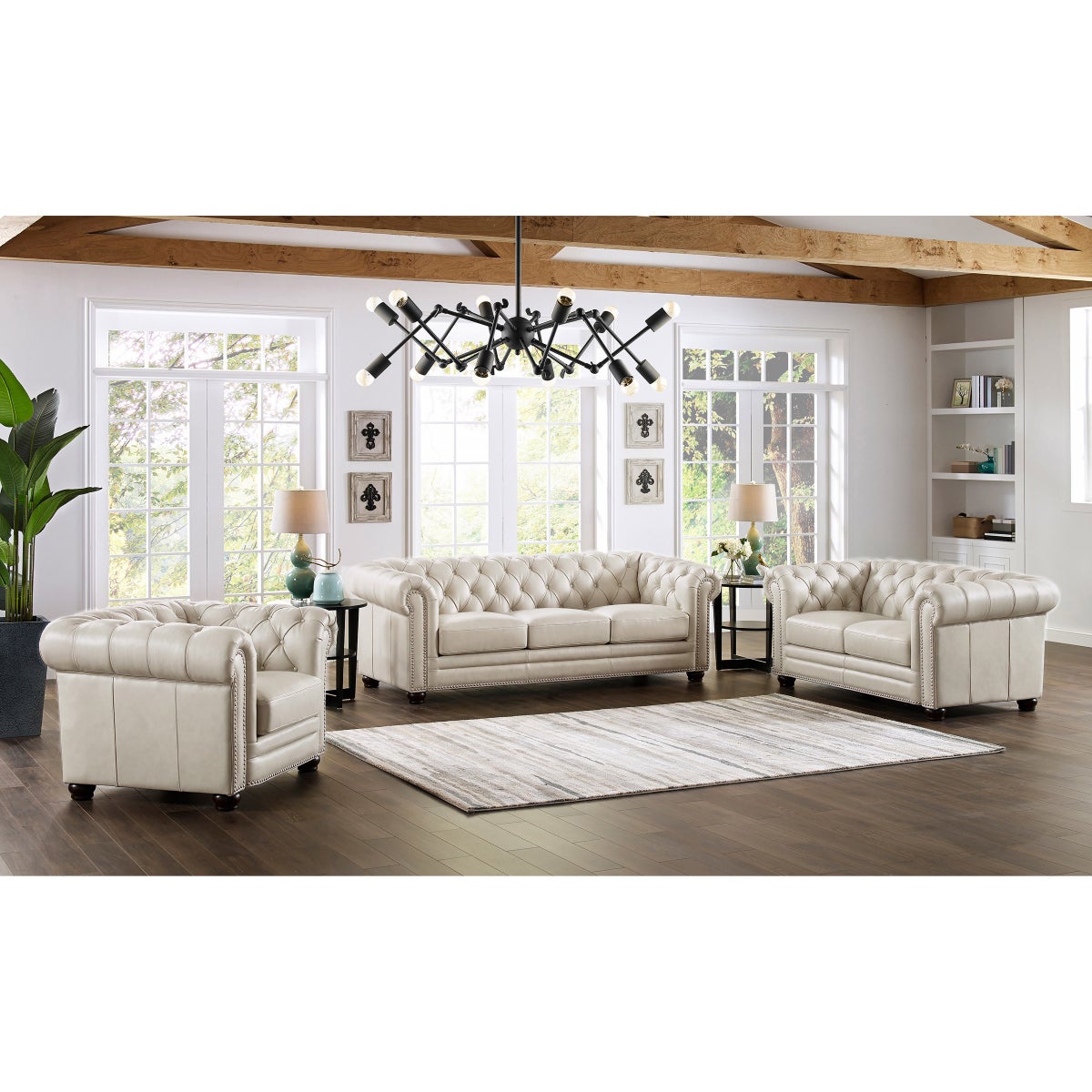 Allington 3-piece Top Grain Leather Chesterfield Living Room Set