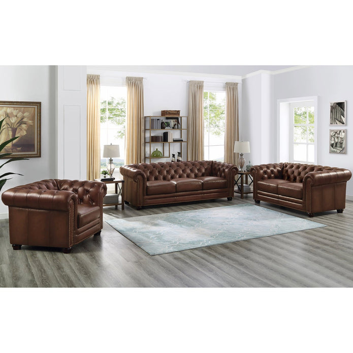Allington 3-piece Top Grain Leather Chesterfield Living Room Set