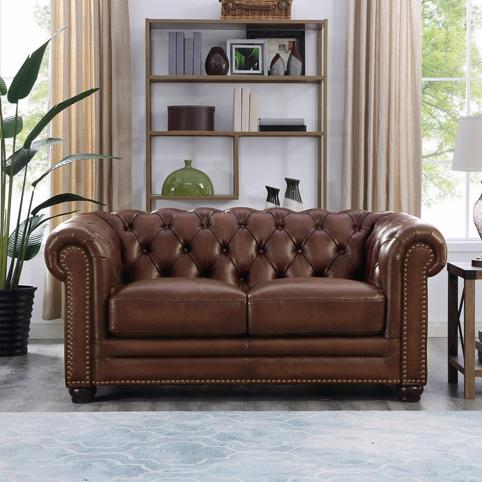 Allington 3-piece Top Grain Leather Chesterfield Living Room Set