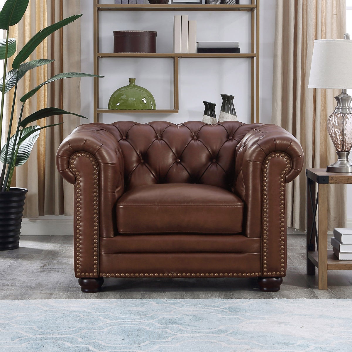Allington 3-piece Top Grain Leather Chesterfield Living Room Set