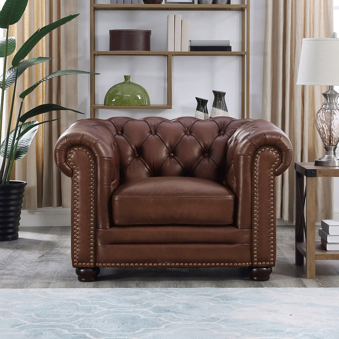 Allington 3-piece Top Grain Leather Chesterfield Living Room Set