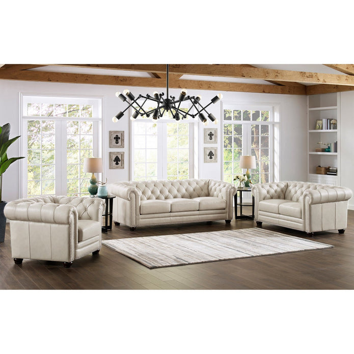 Allington 3-piece Top Grain Leather Chesterfield Living Room Set