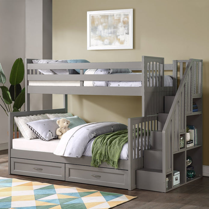 Vandalay Twin Over Double Bunk Bed with Universal Staircase