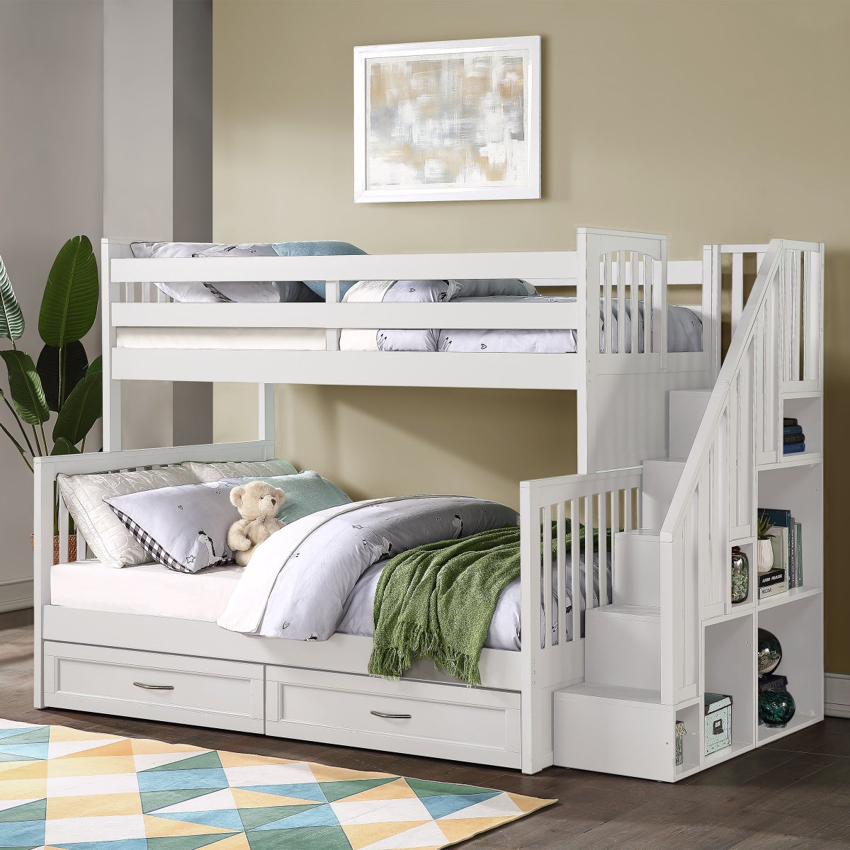 Vandalay Twin Over Double Bunk Bed with Universal Staircase