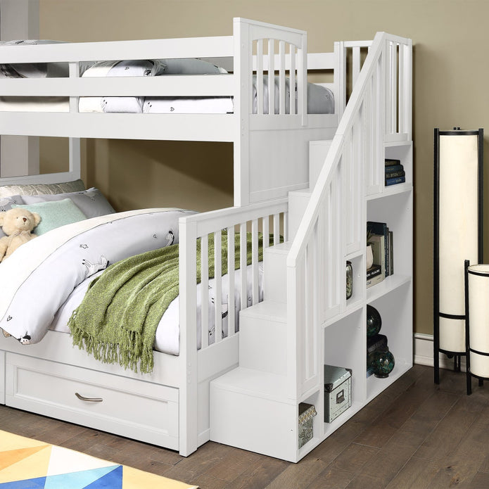 Vandalay Twin Over Double Bunk Bed with Universal Staircase