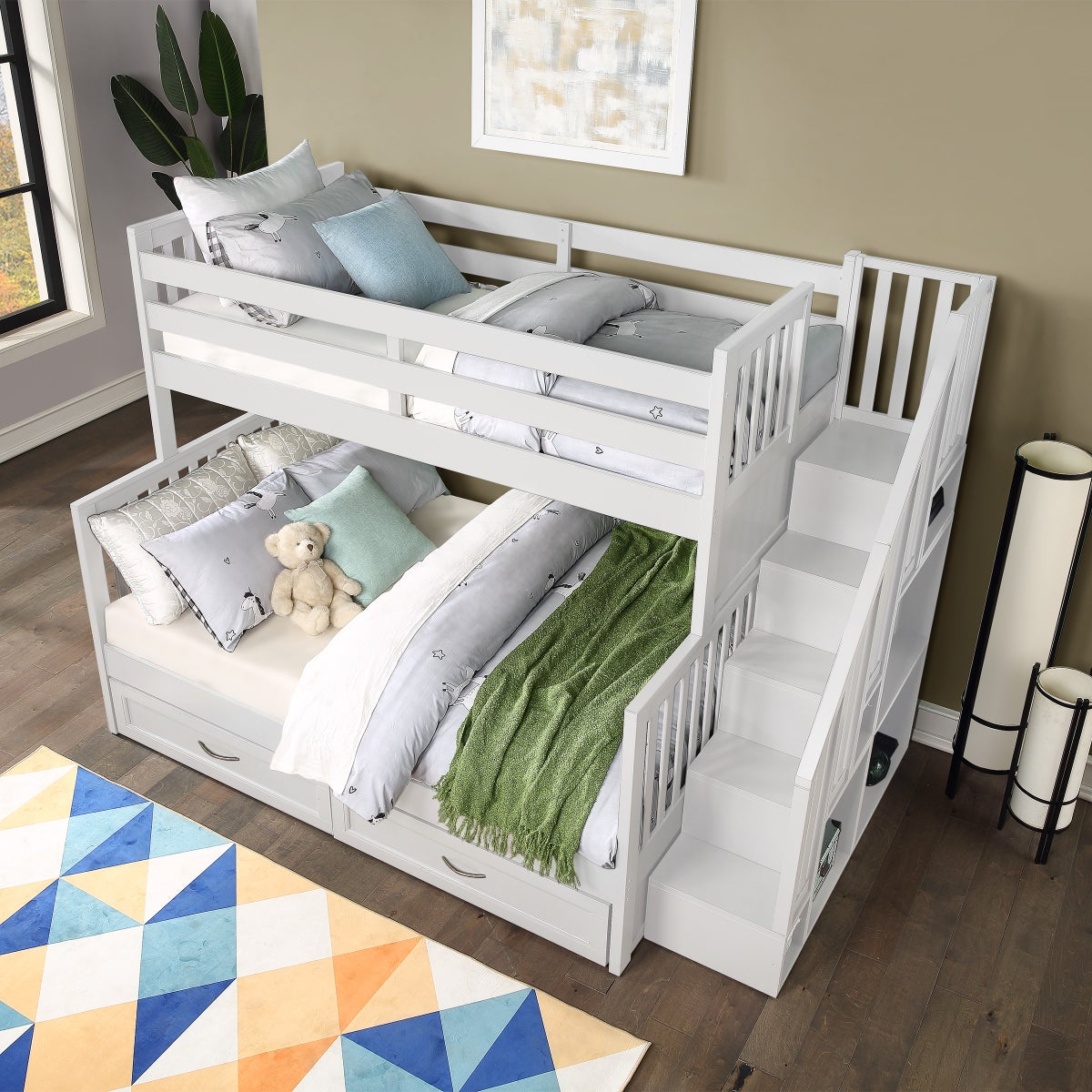 Vandalay Twin Over Double Bunk Bed with Universal Staircase