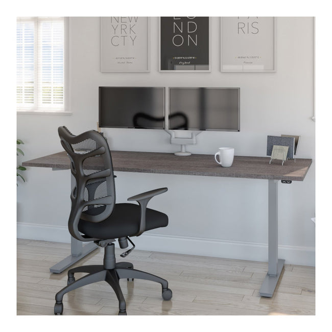 Bestar Upstand 76.2 cm x 182.9 cm (30 in. x 72 in.) Height Adjustable Desk with Dual Monitor Arm