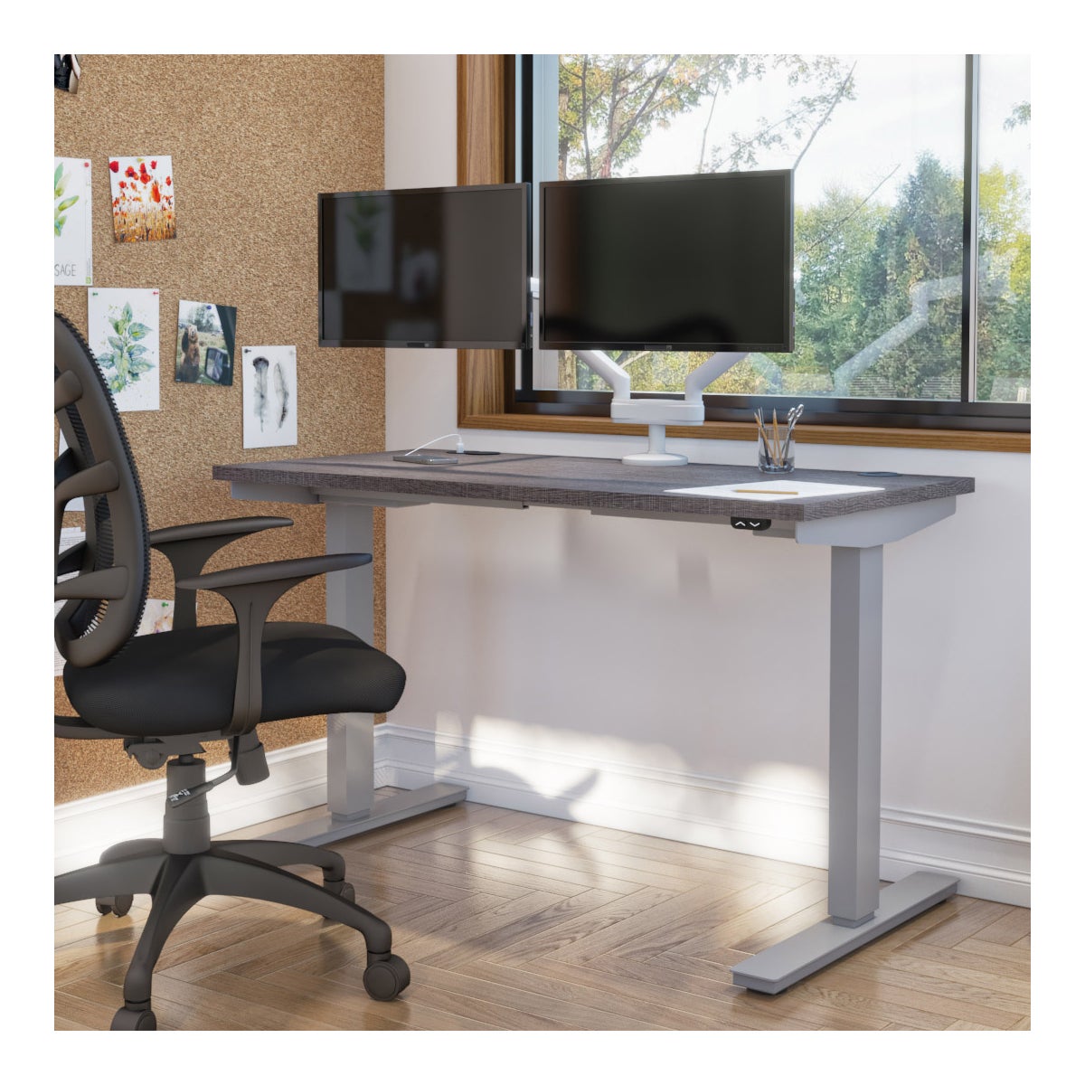 Bestar Upstand 61 cm x 122 cm (24 in. x 48 in.) Height Adjustable Desk with Dual Monitor Arm