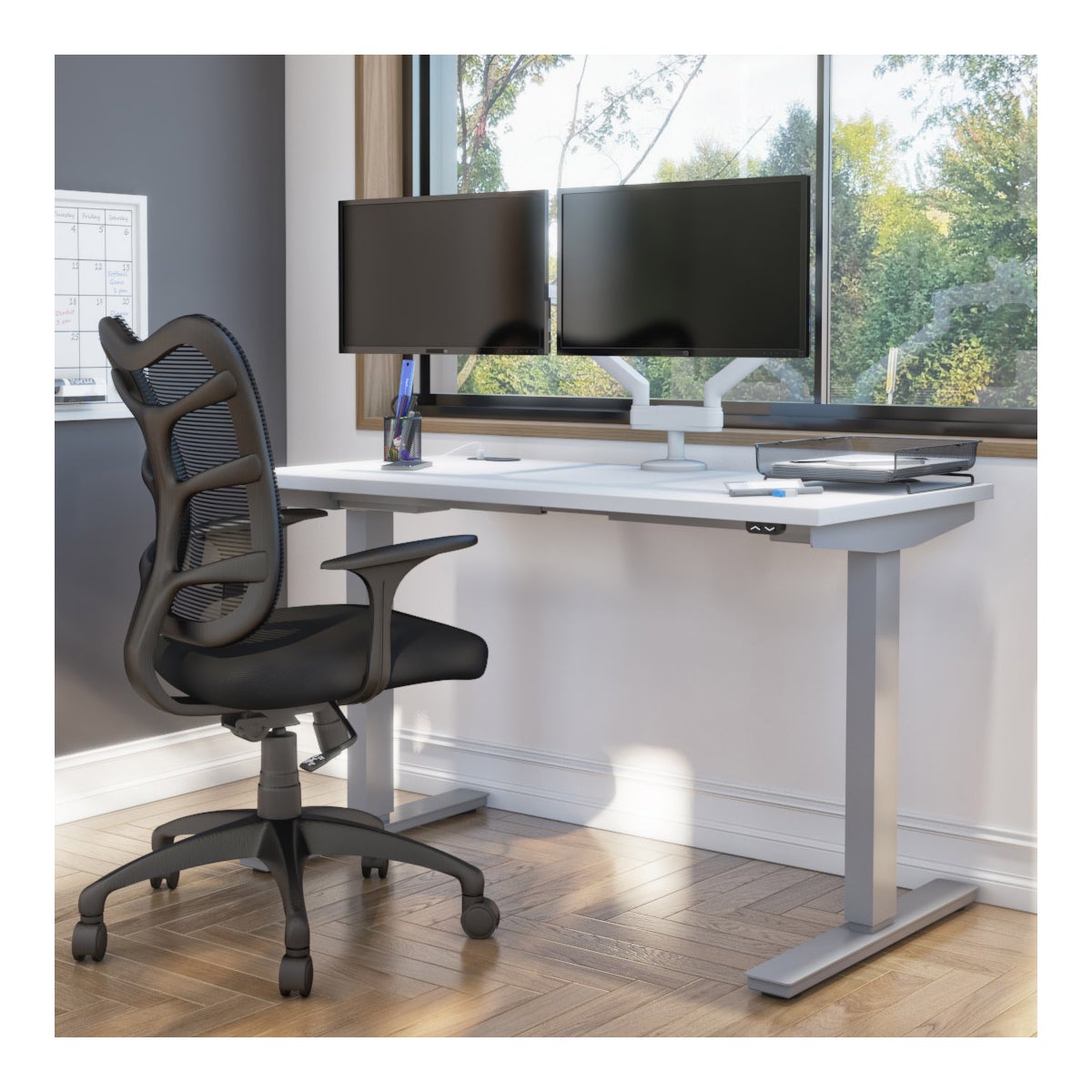 Bestar Upstand 61 cm x 122 cm (24 in. x 48 in.) Height Adjustable Desk with Dual Monitor Arm