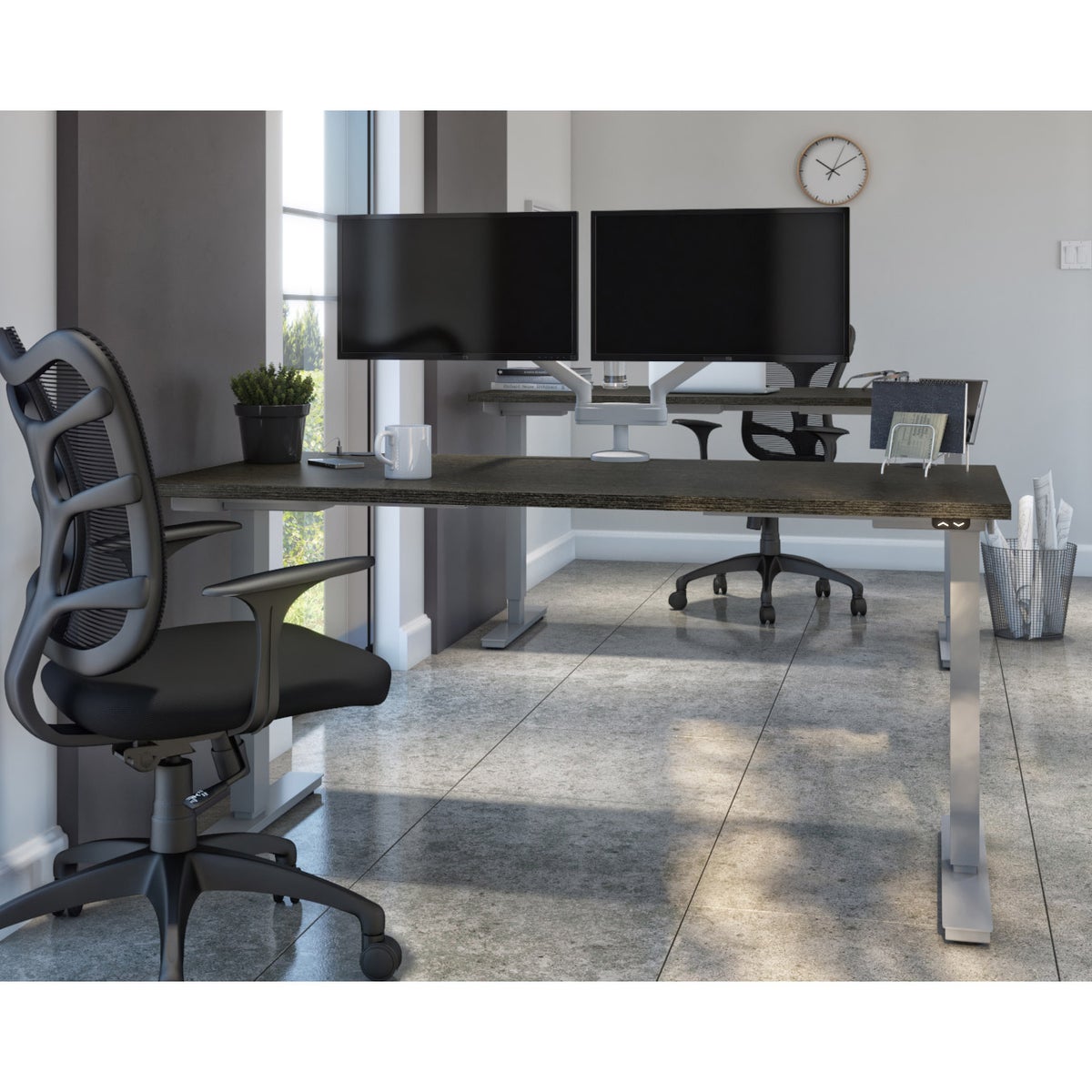Bestar Upstand 76.2 cm x 152.4 cm (30 in. x 60 in.) Height Adjustable Desk with Dual Monitor Arm