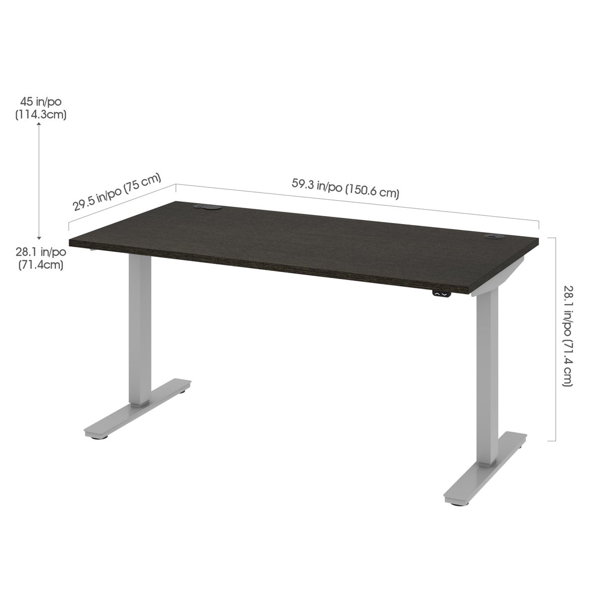 Bestar Upstand 76.2 cm x 152.4 cm (30 in. x 60 in.) Height Adjustable Desk with Dual Monitor Arm