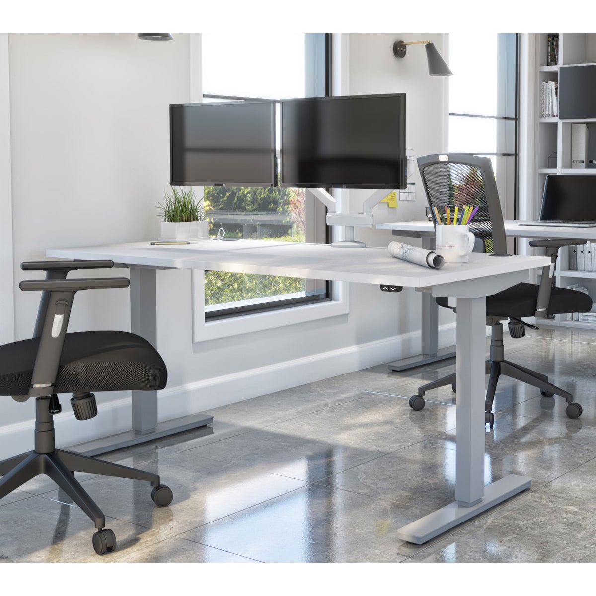Bestar Upstand 76.2 cm x 152.4 cm (30 in. x 60 in.) Height Adjustable Desk with Dual Monitor Arm