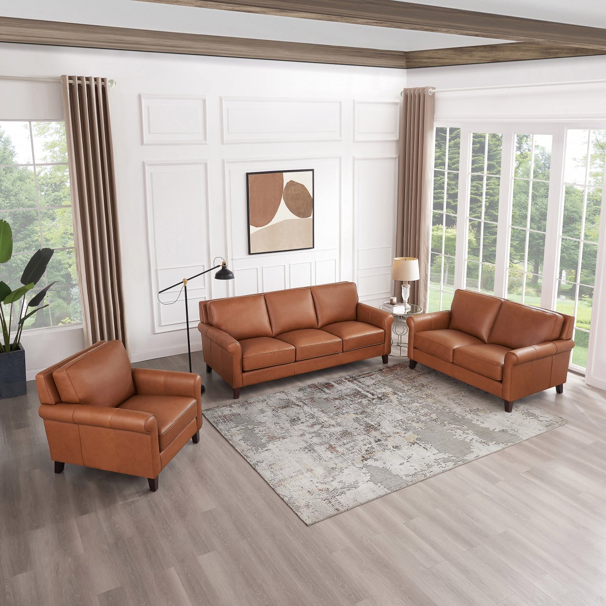 Prospera Home Larsen Top-grain Leather Sofa, Loveseat and Chair