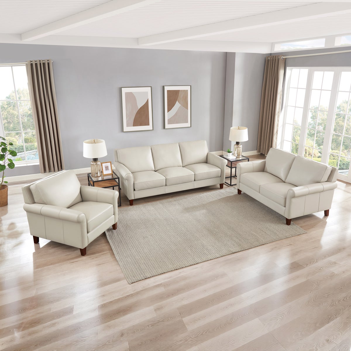 Prospera Home Larsen Top-grain Leather Sofa, Loveseat and Chair