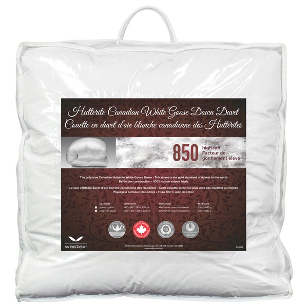 Westex 850 Loft Hutterite White Goose Down Duvet