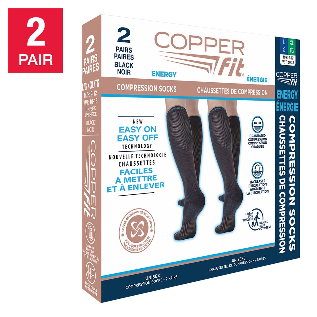 Copper Fit Unisex Compression Socks, 2-pair