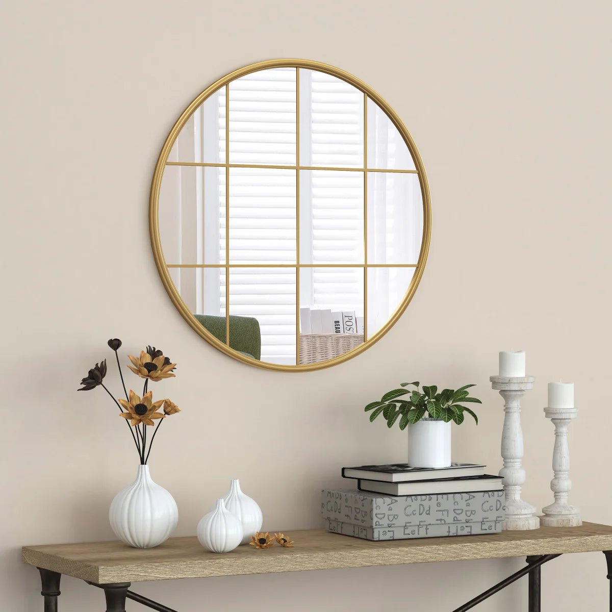 Appollo Harlow Modern 71 cm (28 in.) Round Window Metal Framed Mirror