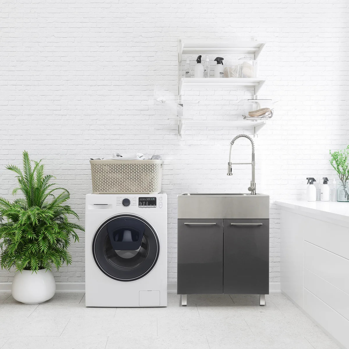 Transform 28 in. All-in-one RTA Laundry Cabinet with Stainless Steel Sink and Faucet