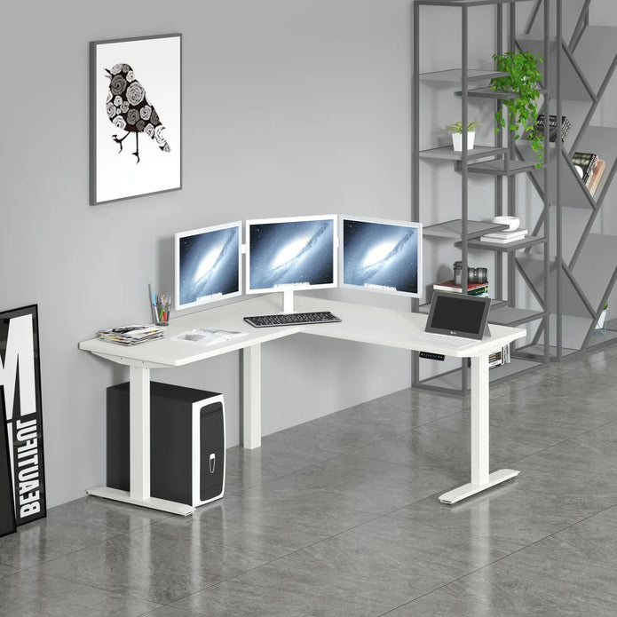 Motionwise Modern L-shape Height Adjustable Desk with 3 Table Columns
