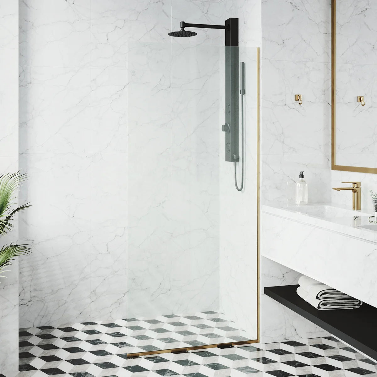 VIGO Zenith 34 in. × 74 in. Frameless Fixed Shower Screen