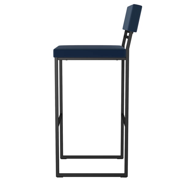Amisco Everly Modern Counter Stool, Blue Seat and Black Base