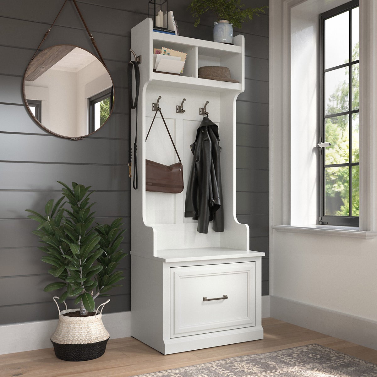 Bush Woodland Hall Tree and Shoe Bench with Drawer